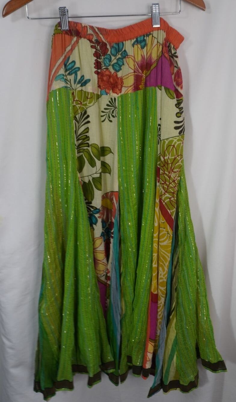 anii by natural multicolor bohemian patchwork maxi skirt, size Small.